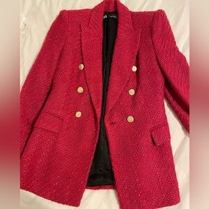 Zara Double Breasted textured weave jacket fuchsia 
Never used